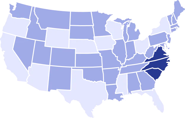 Rdysites service area map - Southeast United States